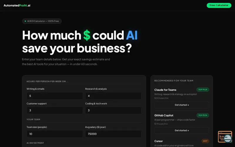 Screenshot of Automate Profit AI - Calculate AI ROI