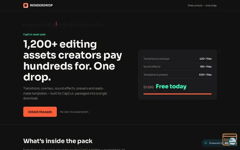 Screenshot of 1,200+ CapCut Editing Assets — One Free