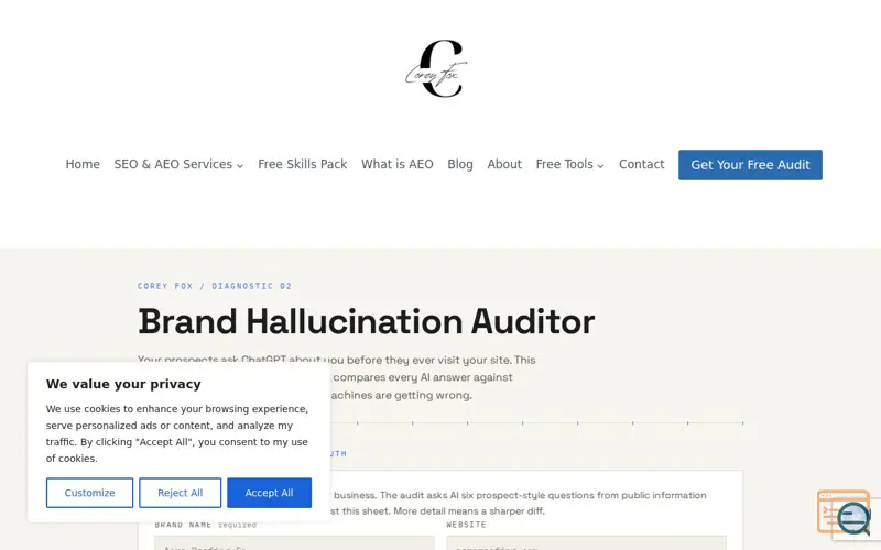 Screenshot of Brand Hallucination Auditor, a launch using Autoptimize