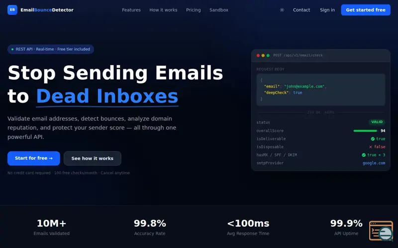 Screenshot of Email Bounce Detector