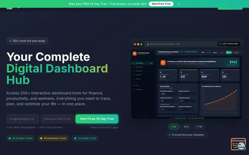 Screenshot of Digital Dashboard Hub