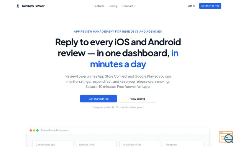 Screenshot of ReviewTower