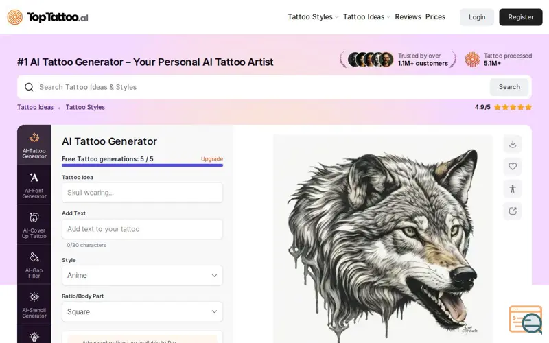Screenshot of TopTattoo.ai