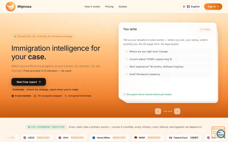 Screenshot of Migrossa, a launch using Convex