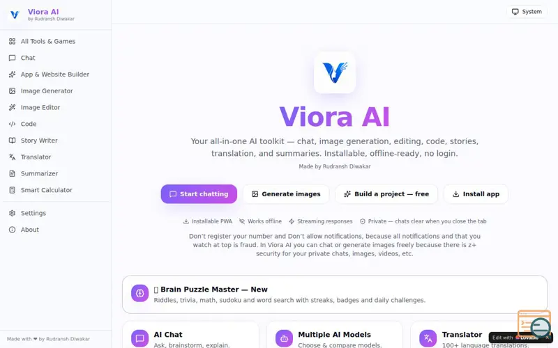 Screenshot of Viora AI 
