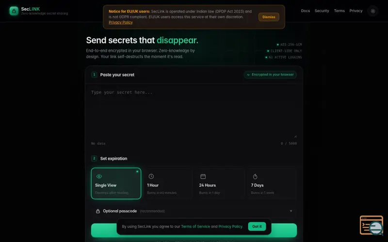 Screenshot of SecLink 