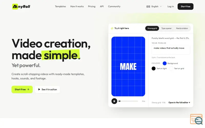Screenshot of AnyRoll - video creation made simple