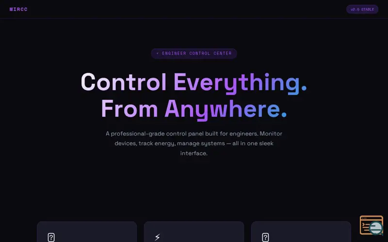 Screenshot of Engineer Control Center — by MIRASCOPES