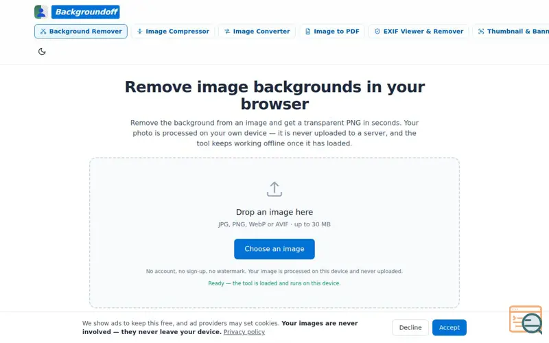 Screenshot of Backgroundoff, a launch using SaaSHub