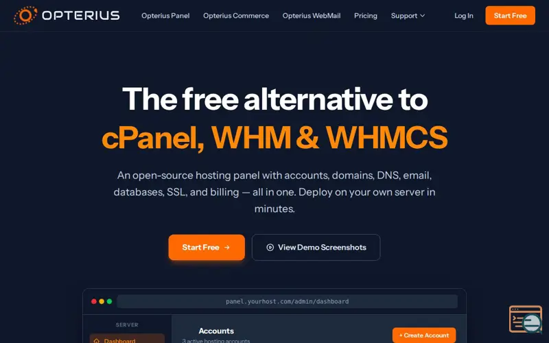 Screenshot of Opterius - Modern Web Hosting Panel