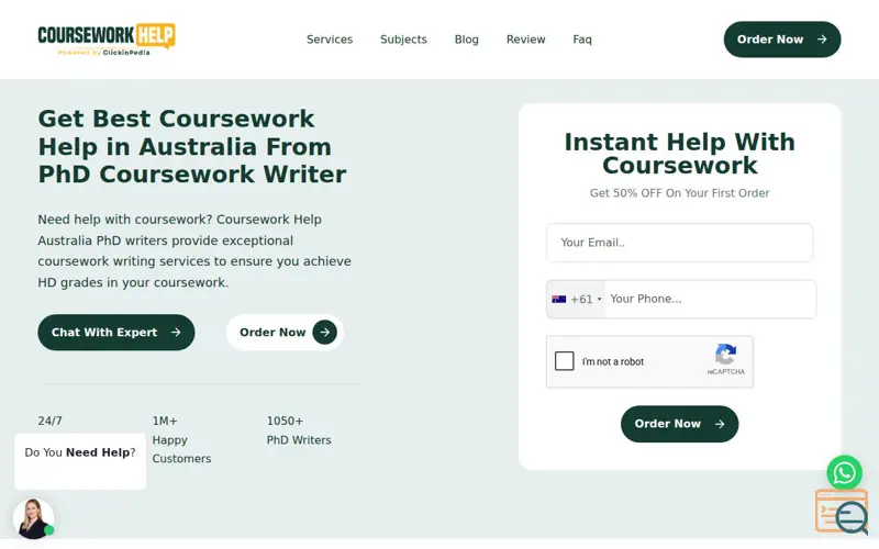 Screenshot of courseworkhelp.au, a launch using Collect.chat