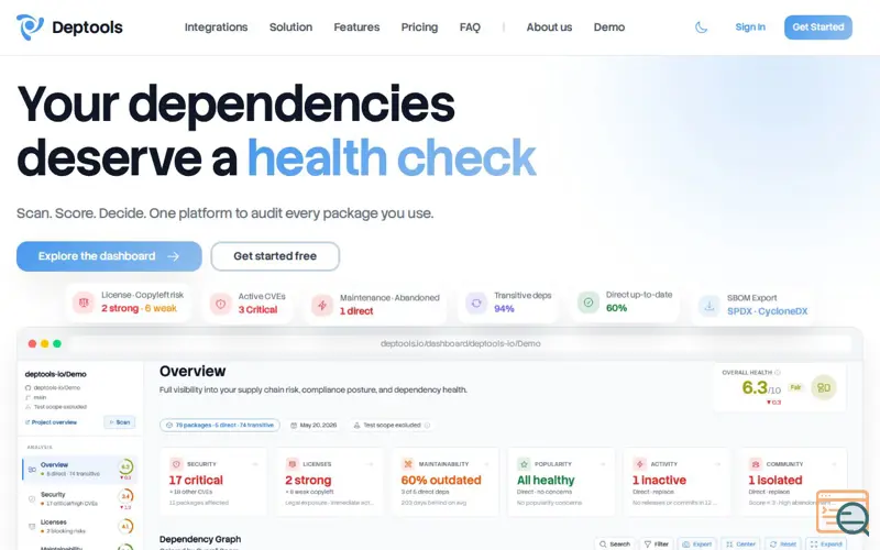 Screenshot of Deptools