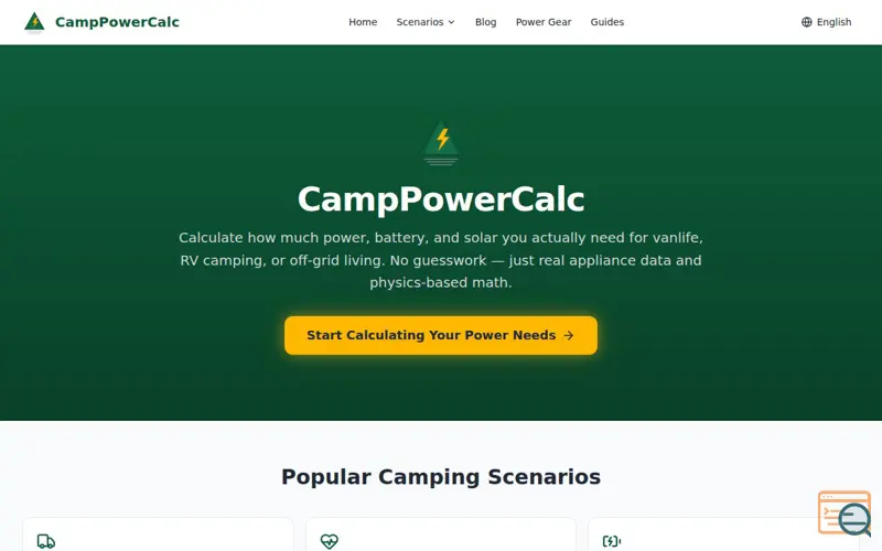 Screenshot of CampPowerCalc