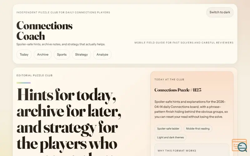 Screenshot of Connections Hint Today