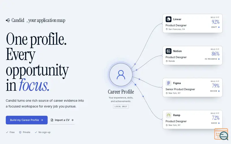 Screenshot of Candid Career Profile Workspace, a launch using TanStack Start