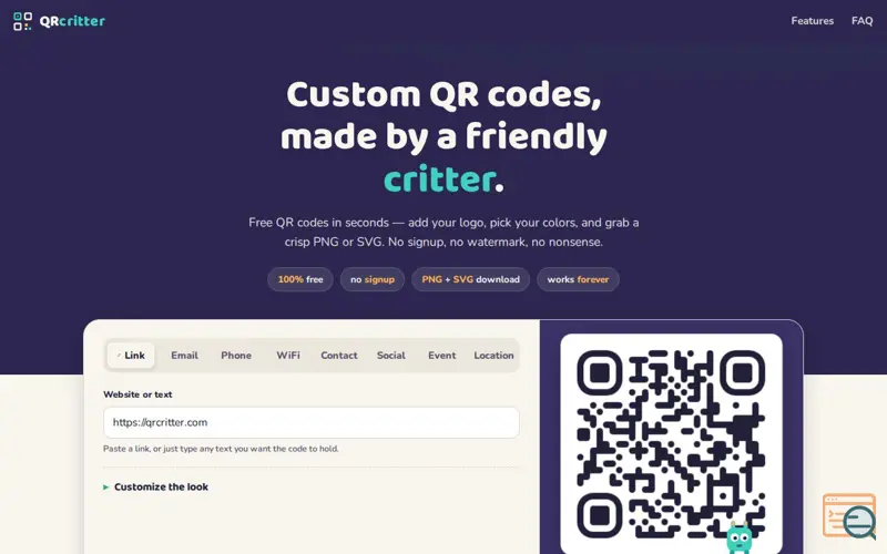 Screenshot of QRcritter