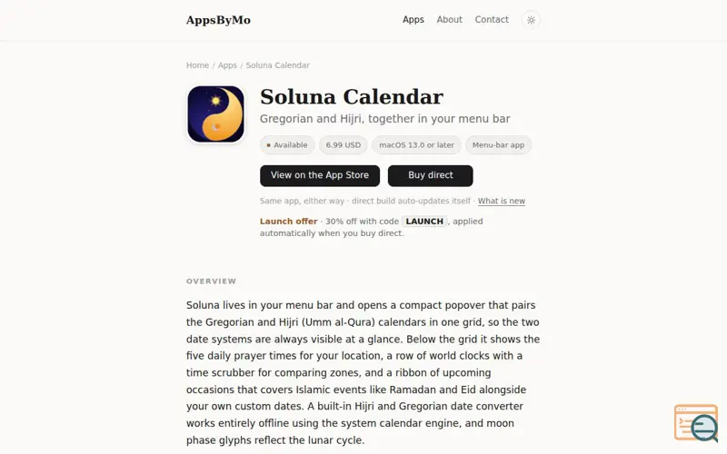 Screenshot of Soluna Calendar