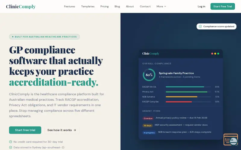 Screenshot of Clinic Comply