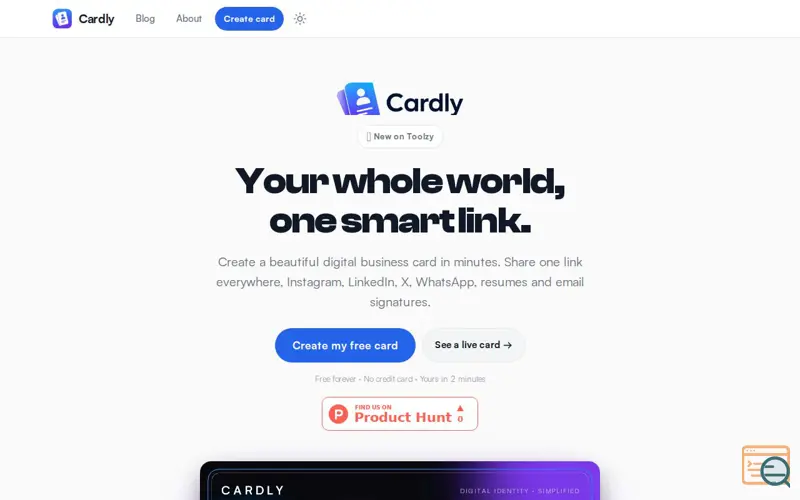 Screenshot of Cardly