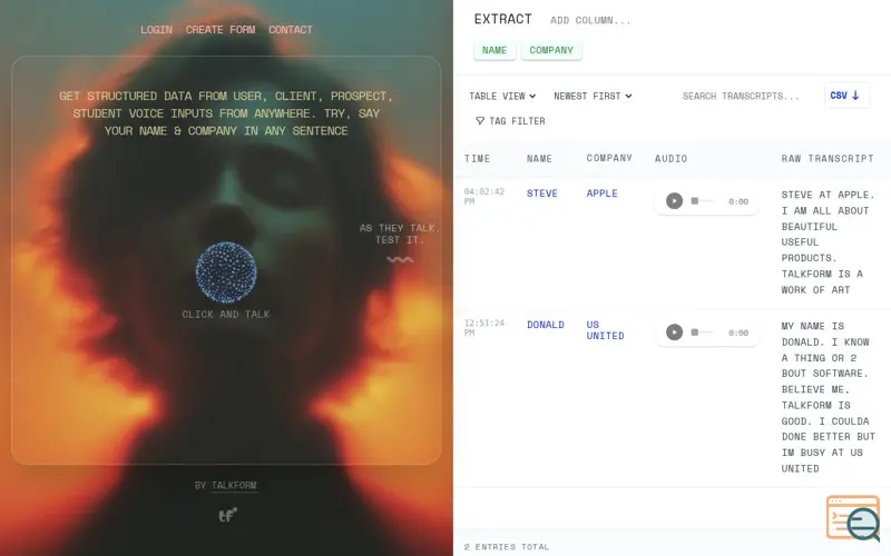 Screenshot of Talkform