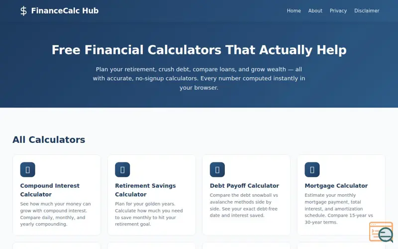 Screenshot of FinanceCalc Hub