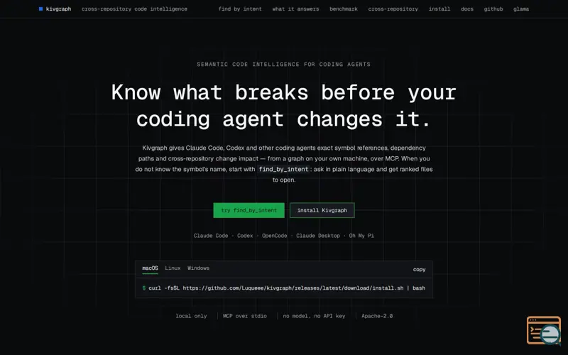 Screenshot of Kivgraph: code intelligence MCP server for AI coding agents