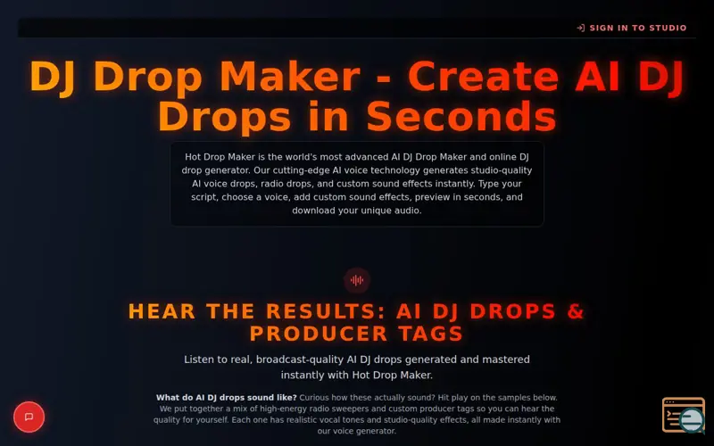 Screenshot of Hot Drop Maker, a launch using IONOS