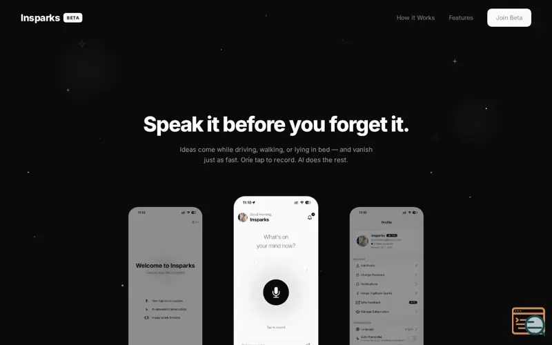 Screenshot of Insparks — Capture Ideas in a Flash