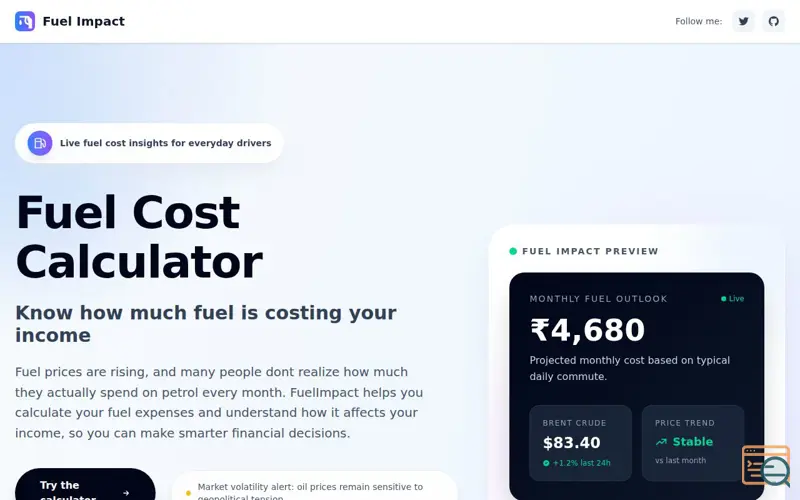 Screenshot of Fuel Cost Calculator - Free tool