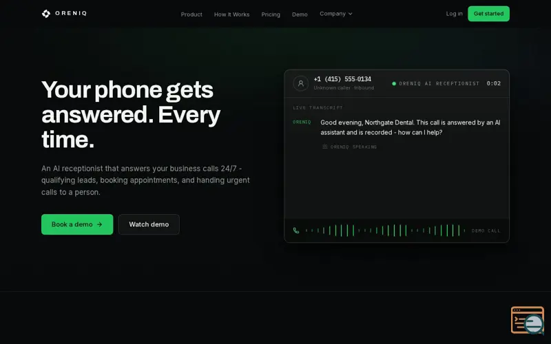 Screenshot of ORENIQ — AI Receptionist for Your Business