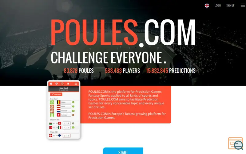 Screenshot of POULES.COM, a launch using TransIP