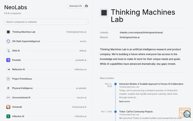 Screenshot of A List of AI Neolabs
