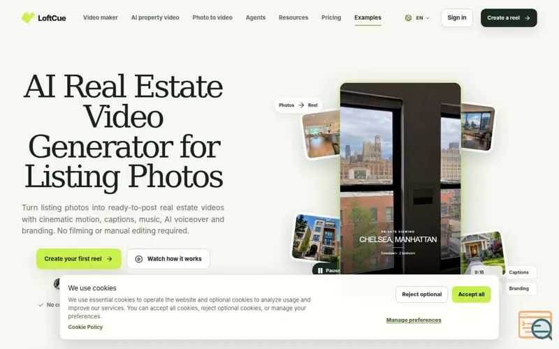 Screenshot of AI video studio for real estate · LoftCue Studio