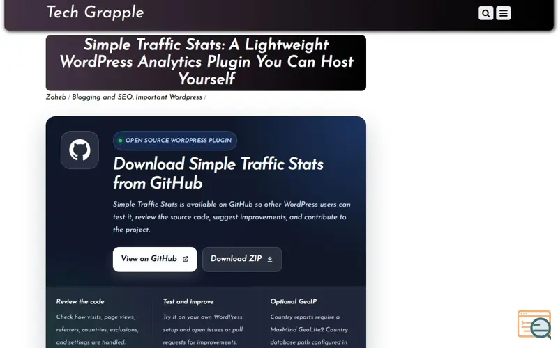 Screenshot of Simple Traffic Stats WordpRess Plugin