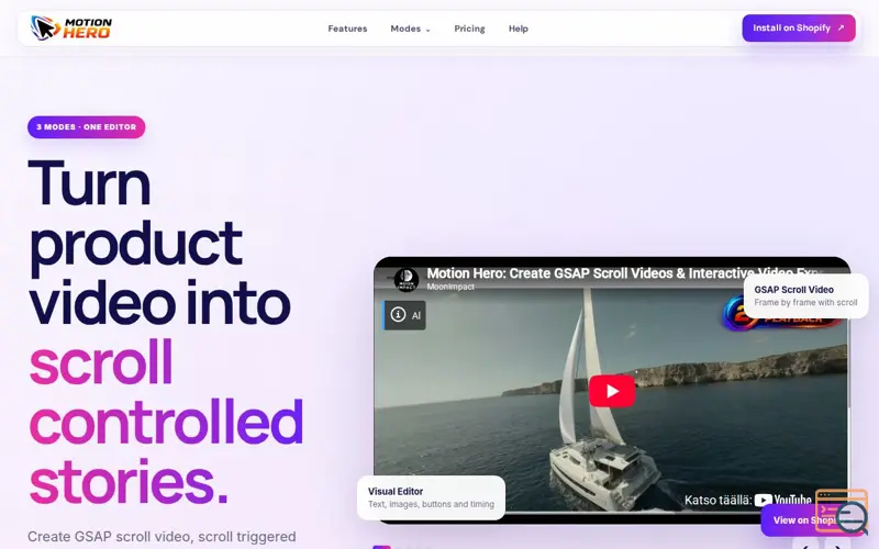 Screenshot of Shopify Video Editor & GSAP Scroll Player | Motion Hero, a launch using AI Tech Viral