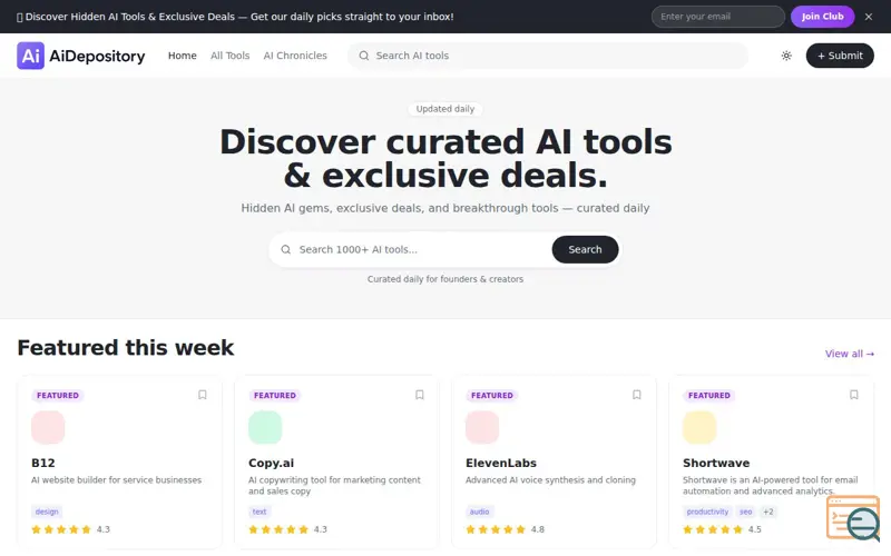 Screenshot of AiDepository.com, a launch using Unstoppable Domains