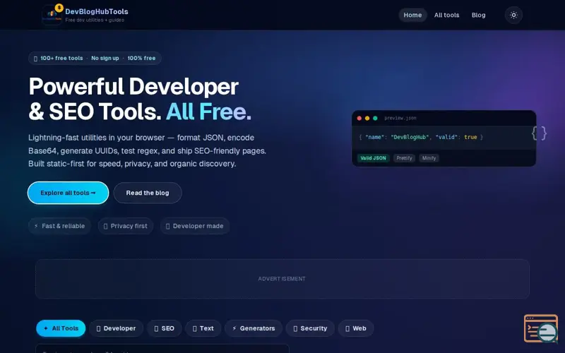 Screenshot of DevBlogHub, a launch using nap5k Ad Network
