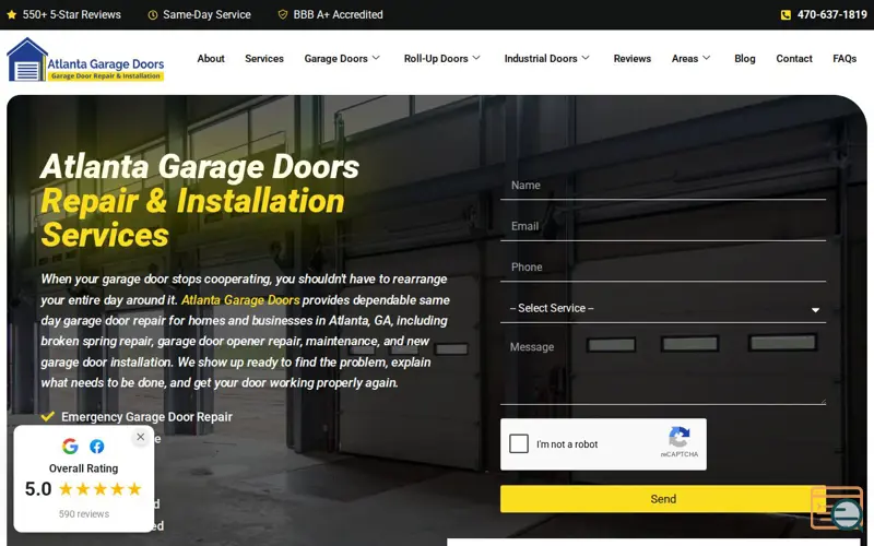 Screenshot of Atlanta Garage Doors, a launch using Highclass Reviews Plugin