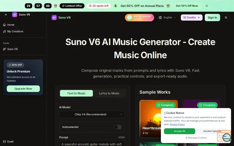 Screenshot of Suno V6