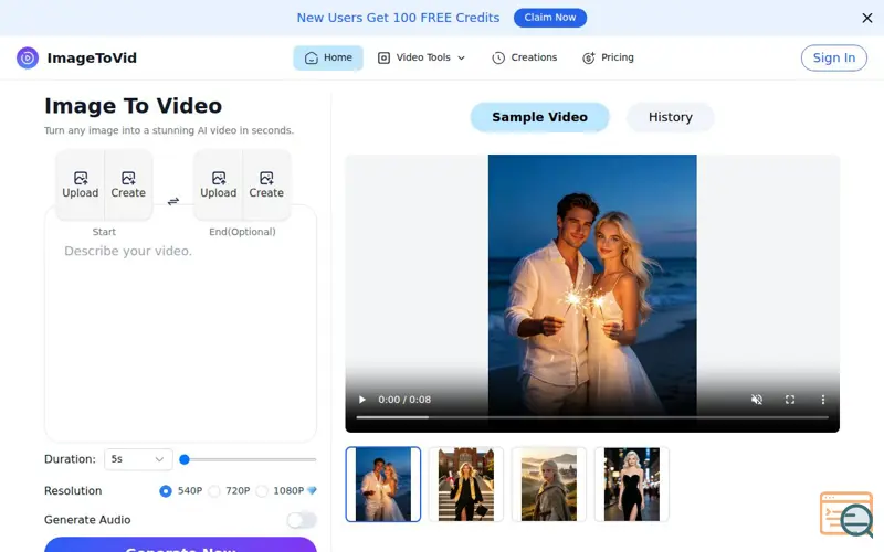 Screenshot of ImagetoVid AI