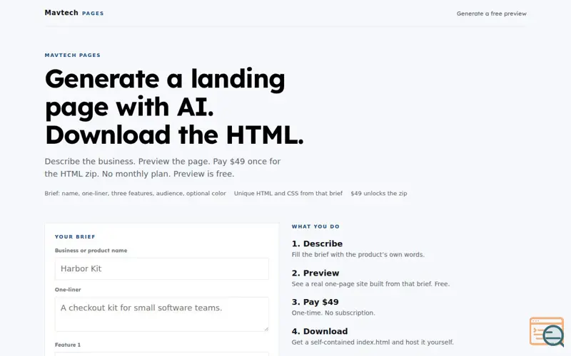 Screenshot of Mavtech Pages