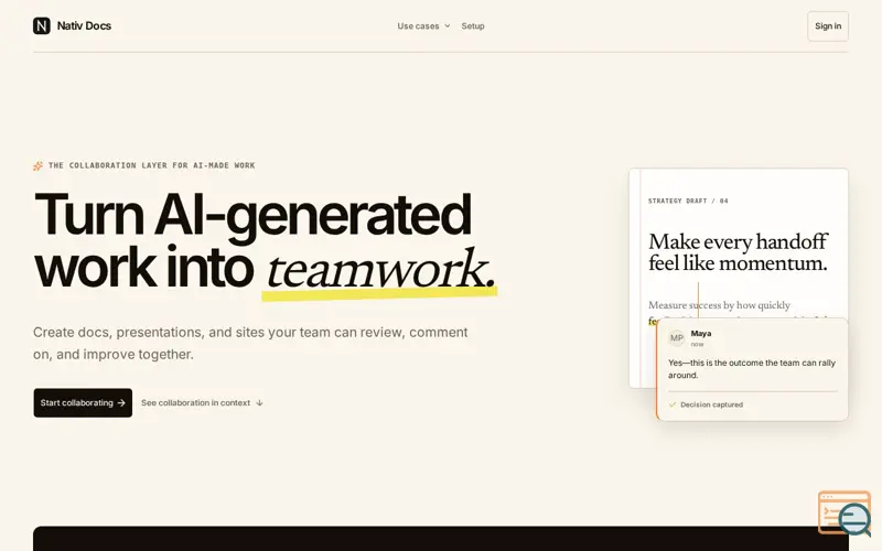 Screenshot of Review AI-Generated HTML & Markdown | Nativ Docs