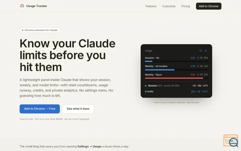 Screenshot of Claude Usage Tracker