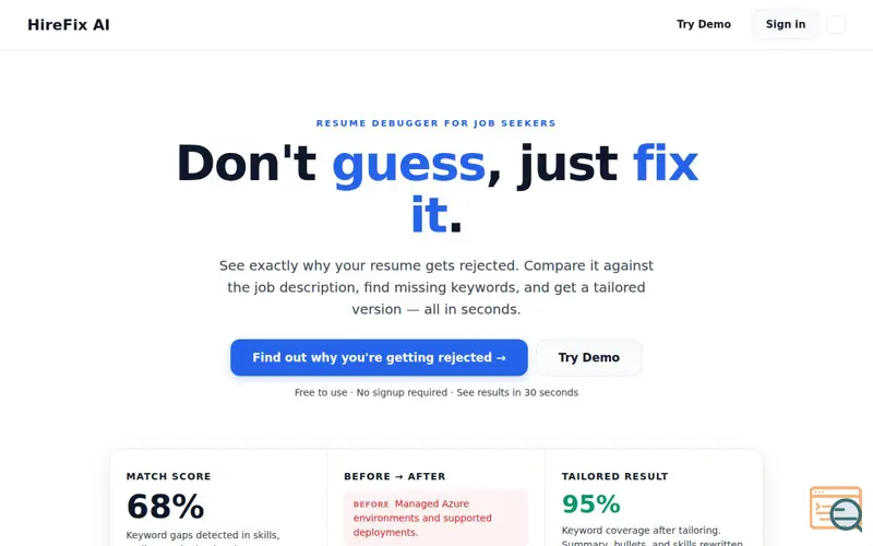 Screenshot of HireFix AI 