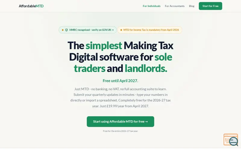 Screenshot of Affordable MTD