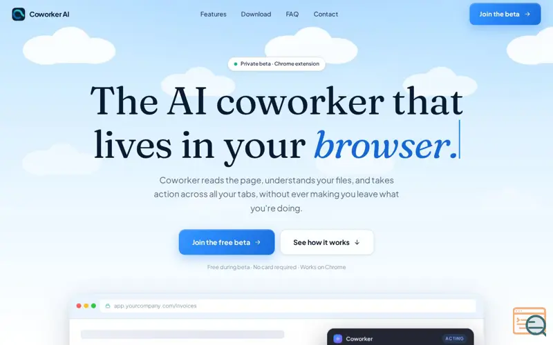Screenshot of Coworker AI, The AI coworker that lives in your browser
