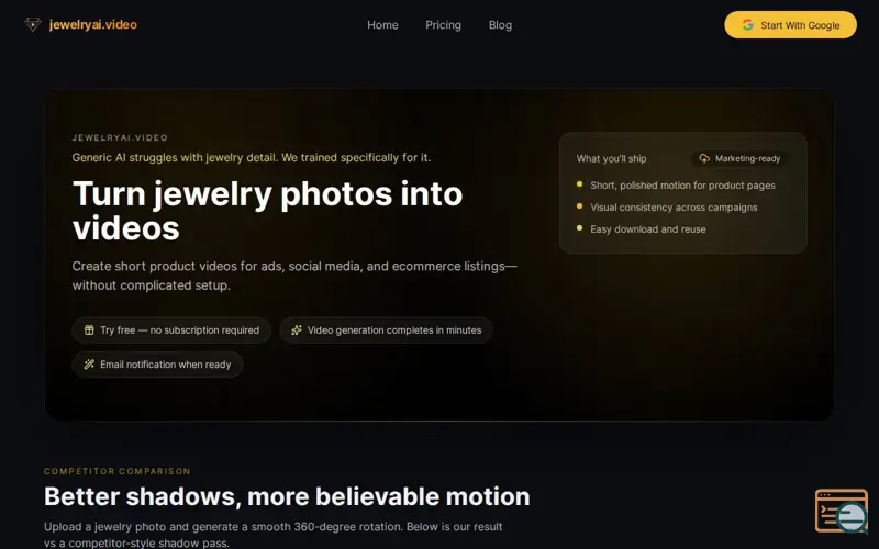 Screenshot of jewelryai.video