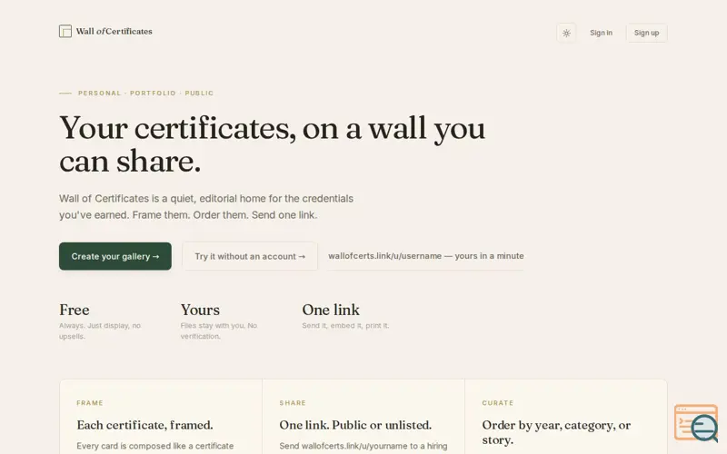Screenshot of Wall of Certificates