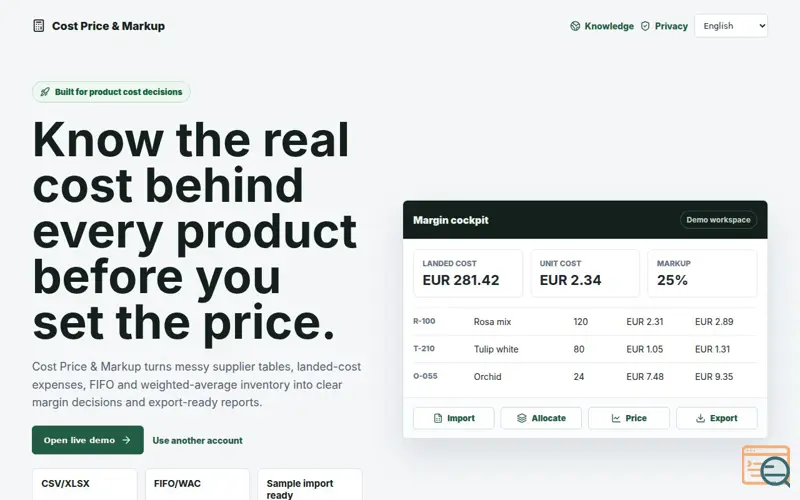 Screenshot of Cost Price & Markup