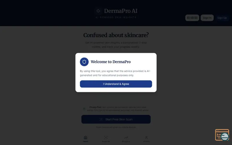 Screenshot of DermaPro AI
